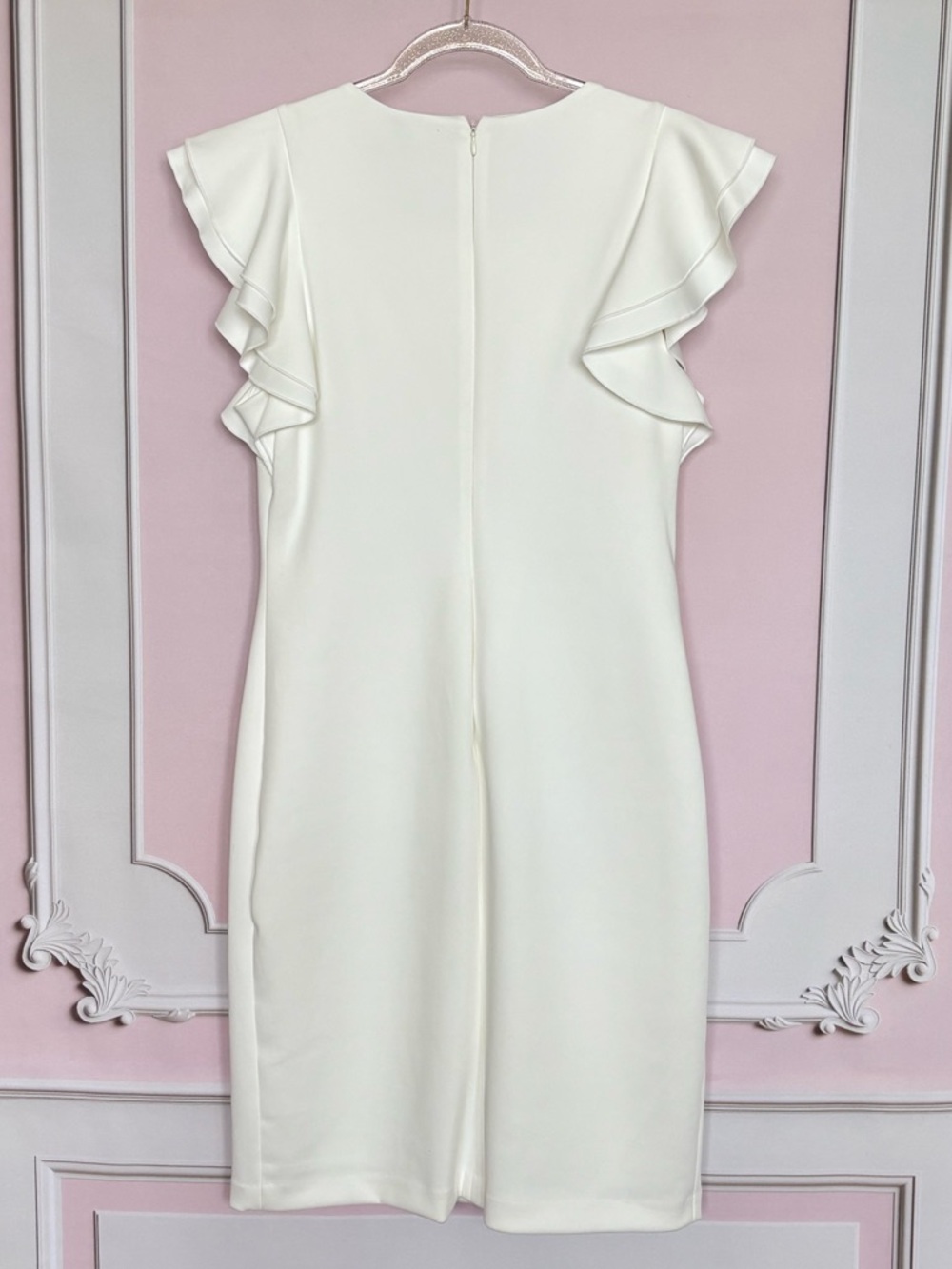 TOMMY HILFIGER White Short Flutter Cap Sleeve Scuba Sheath Dress--NWT--10 - Picture 8 of 16